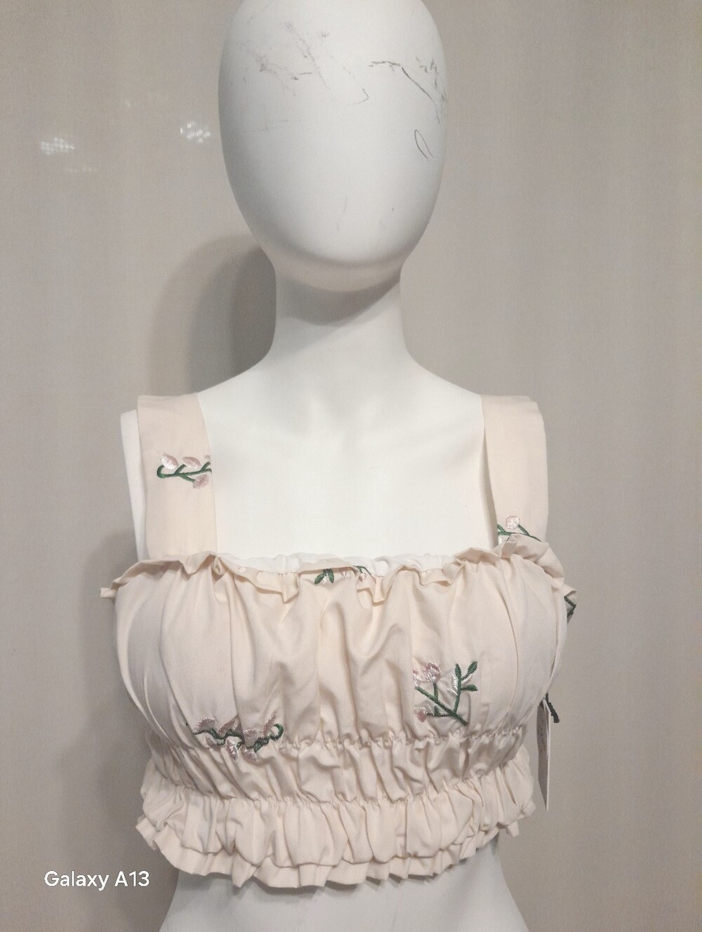 Jopna Women's Cream Embroidered Ruffle Crop Top